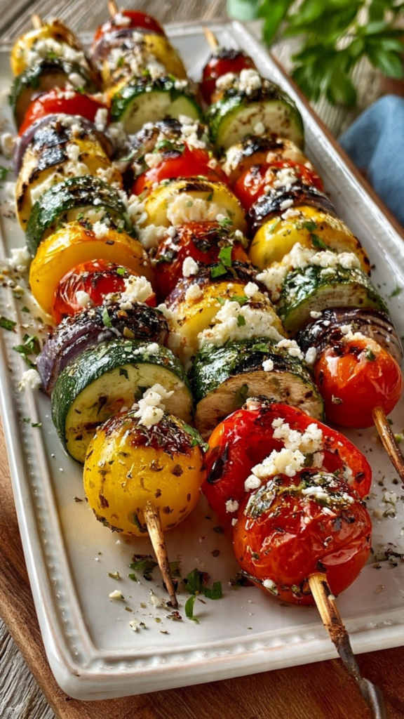 Grilled Mediterranean Vegetable Skewers (Colorful, Fresh, and Perfect for Summer Gatherings) 2 Grilled Mediterranean Vegetable Skewers
