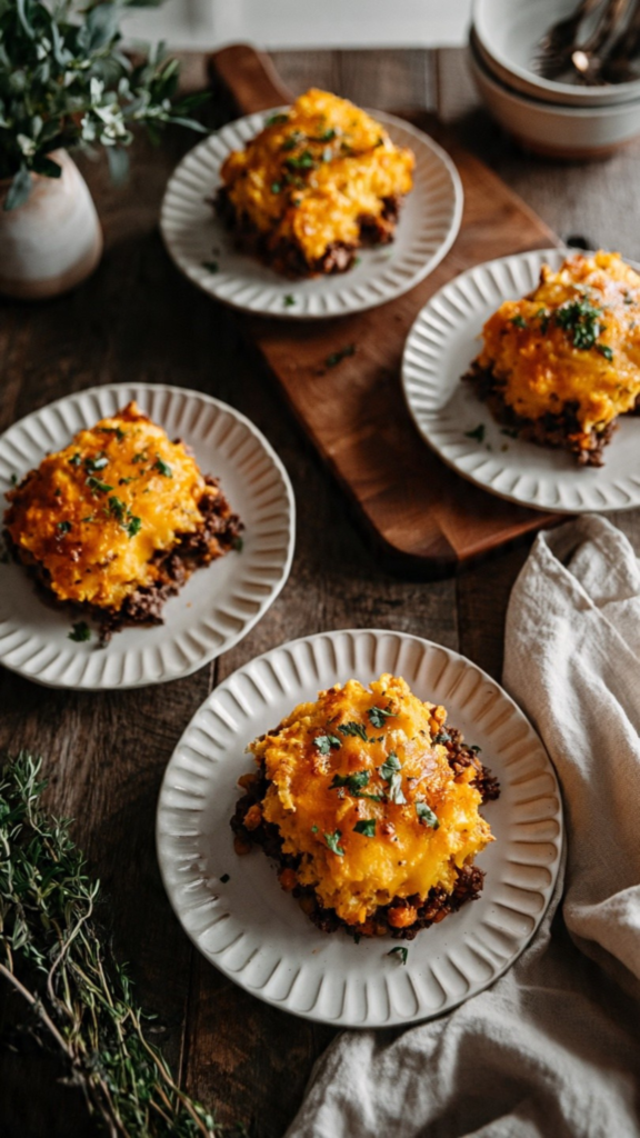 cheeseburger casserole plated