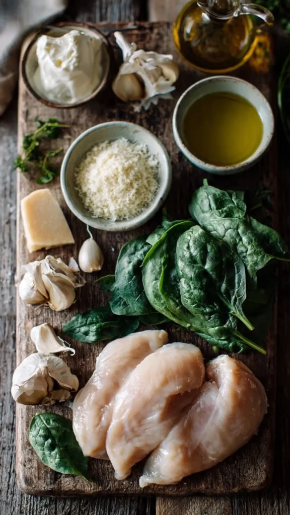 creamy garlic spinach chicken skillet ingredients