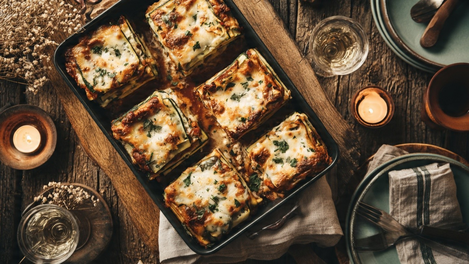 garlic herb turkey zucchini lasagna served