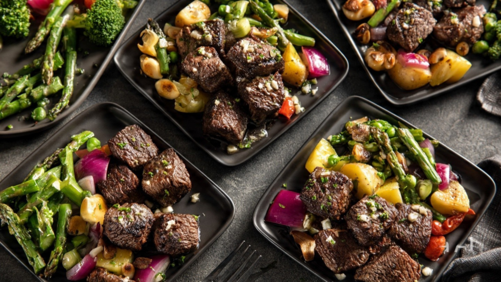 garlic butter steak bites plated