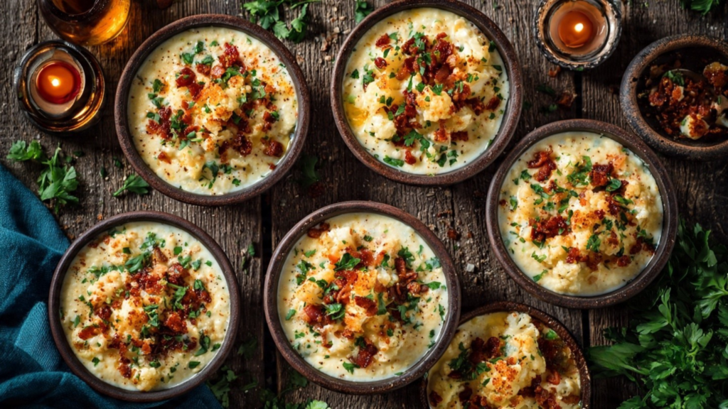 loaded cauliflower soup bowls
