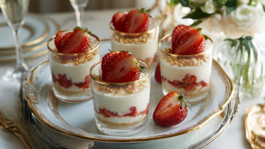strawberry cheesecake cups plated