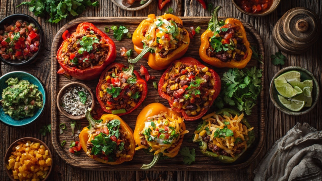 taco stuffed peppers plated
