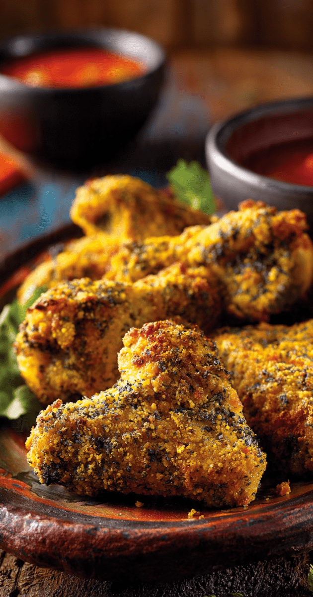 BLUE CORNMEAL CHICKEN WINGS (Southwestern Crunch with a Zesty Kick) 1 BLUE CORNMEAL CHICKEN WINGS