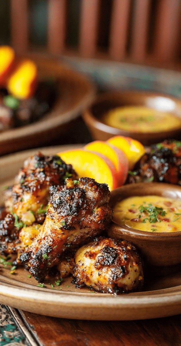 CREOLE CHICKEN WINGS WITH PEACH MUSTARD SAUCE