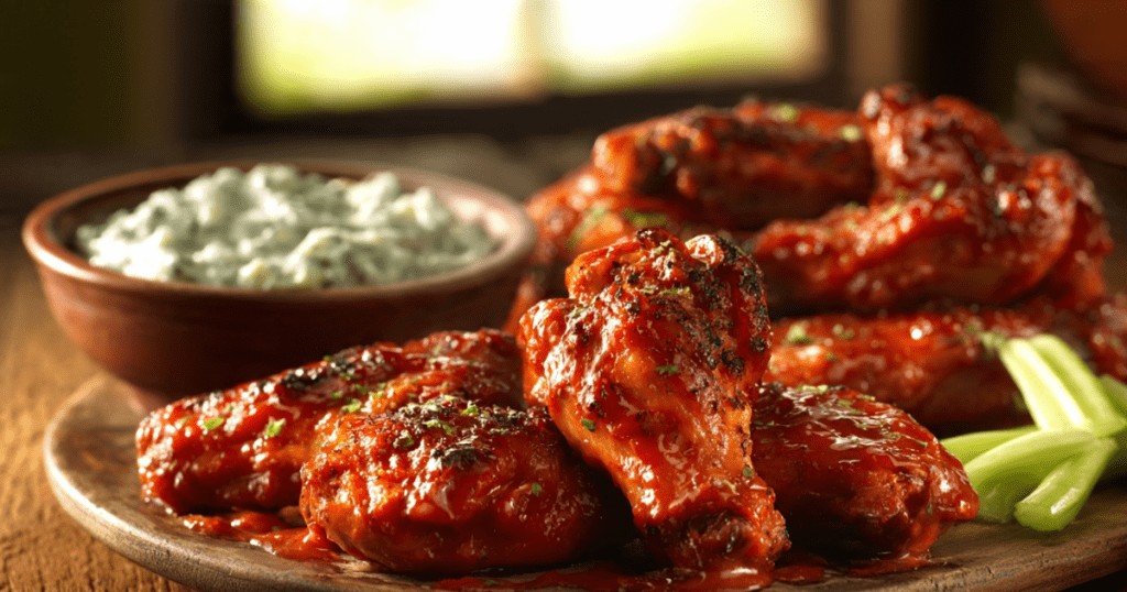 HOT 'N' SPICY CHICKEN WINGS WITH BLUE CHEESE